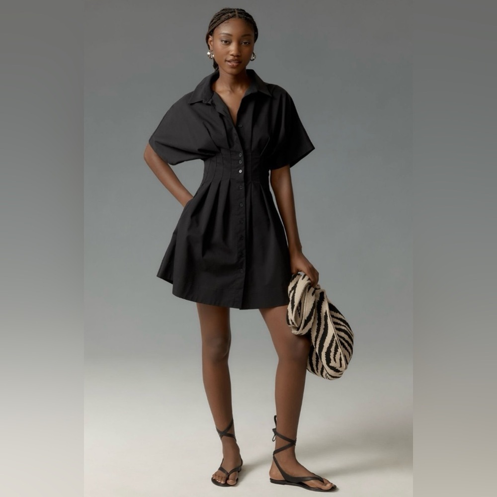 Anthropologie x Exquise The Tobie Button-Front Pleated Shirt Dress Mini Sz M NWT
